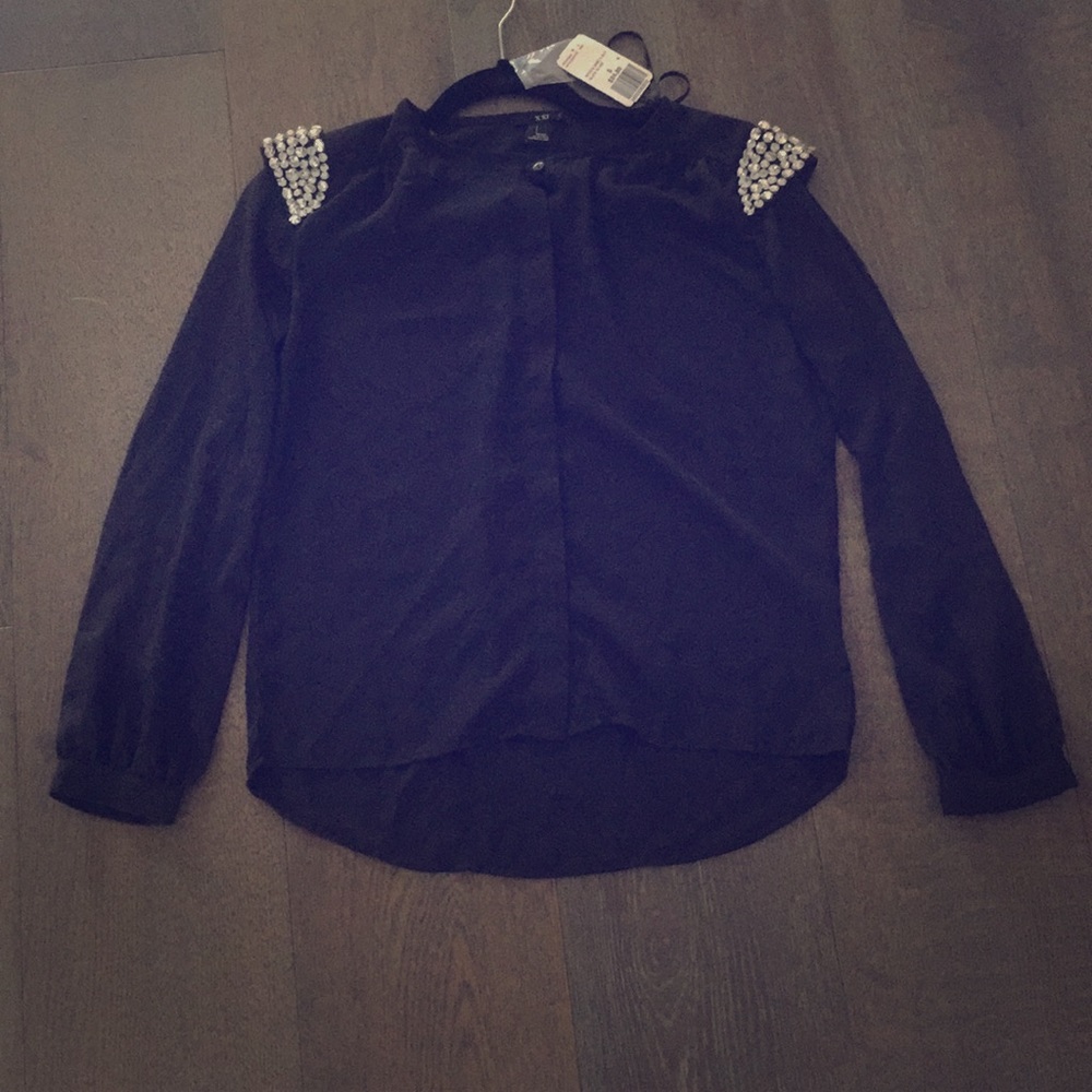 Forever 21 rhinestone epaulet black blouse small